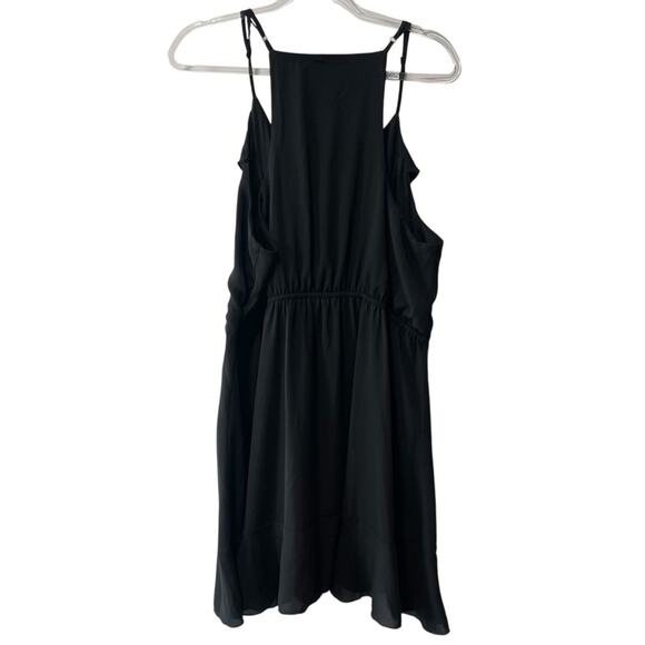 Charlotte Russe Racer Back Front Ruffle Faux Wrap Chiffon Mini Dress Black 1X - Picture 2 of 5